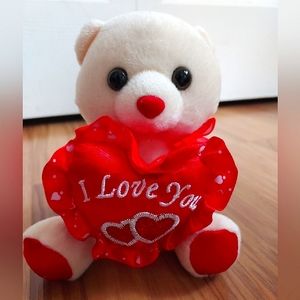 Gabitoy Soft Ivory Plush Valentines Teddy Bear I Love You Satin Red Heart